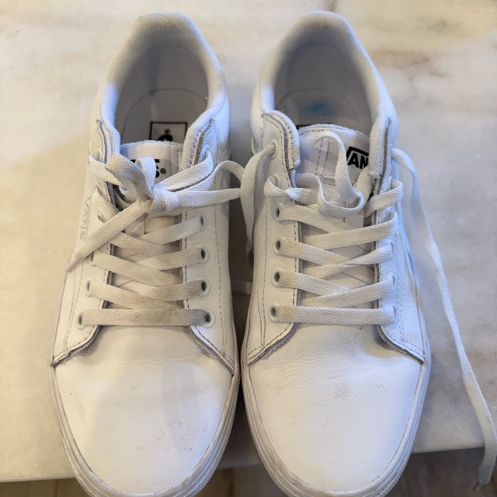 Vans All-White Leather Seldon Dress Lace-Up Sneakers